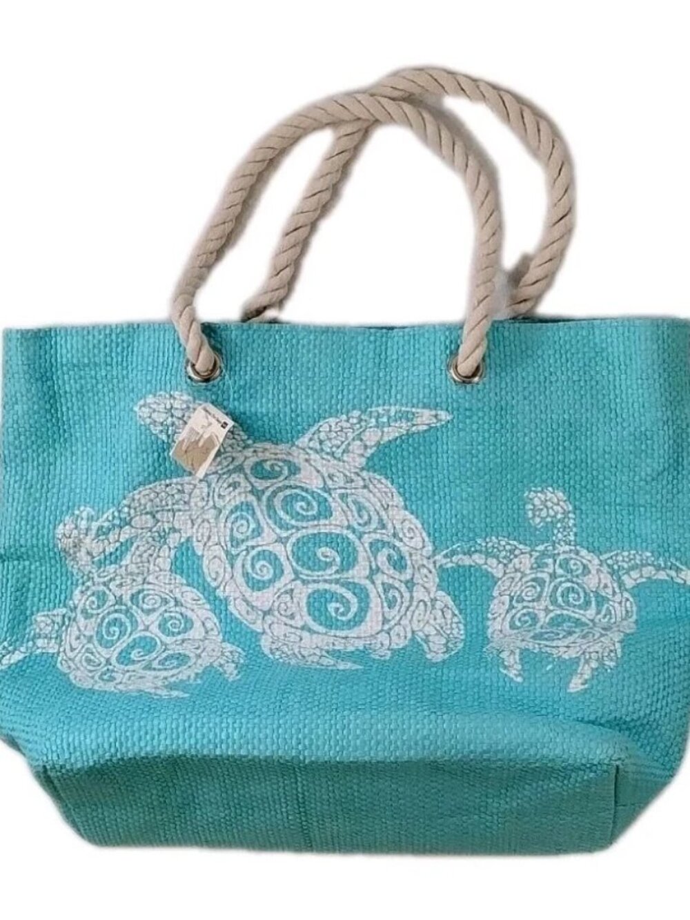 Aqua Blue Sea Turtle Tote Bag Large Beach Bag with Rope Handles Summer Vacation